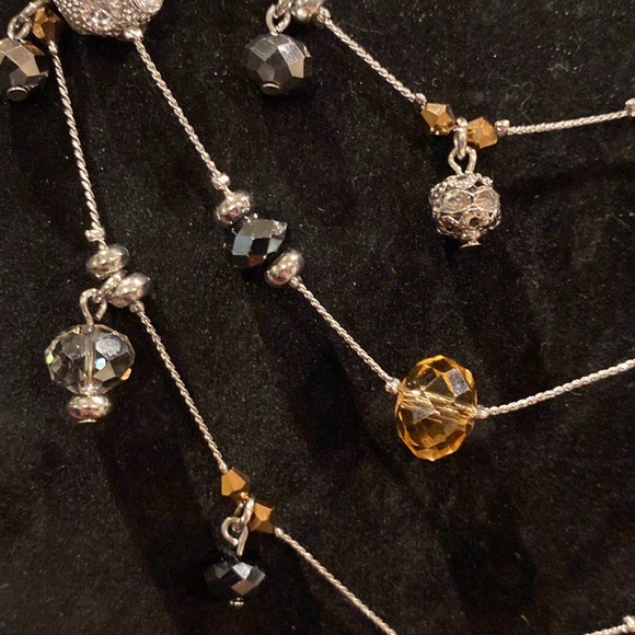 Silver tone 3 Strand Necklace on All Chain. Crystals and Disco Type Beads - Picture 5 of 6